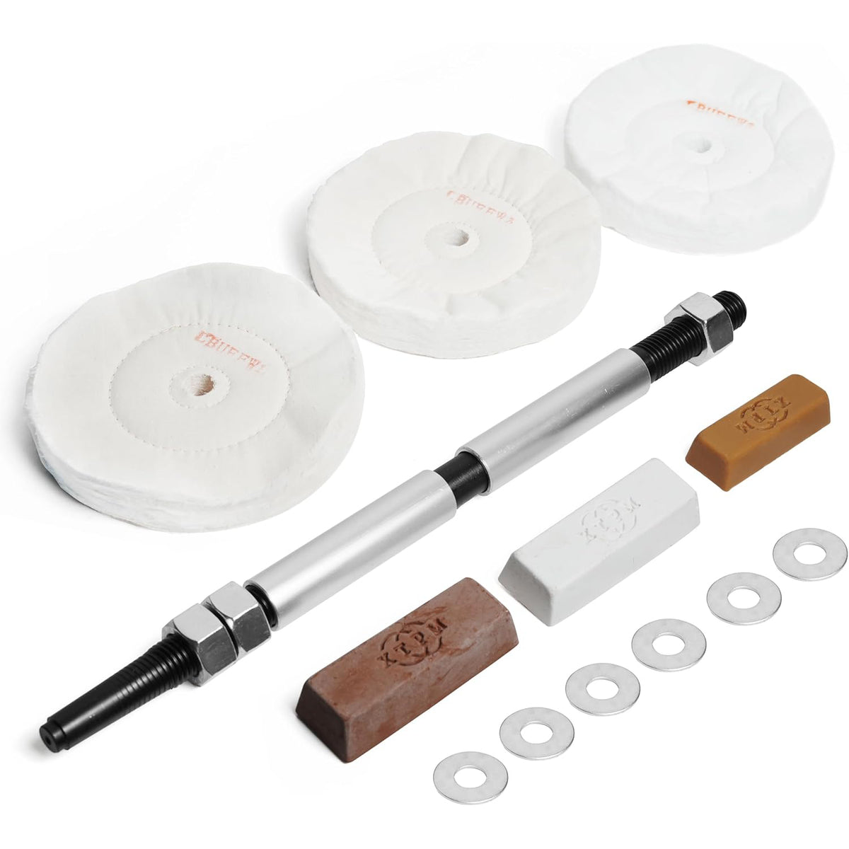 Woodworking Lathe Buffing System MT2 Mandrel,3-Step Buffing Wheel Kits 8 inch with 3pcs Polishing Cutting Compounds.