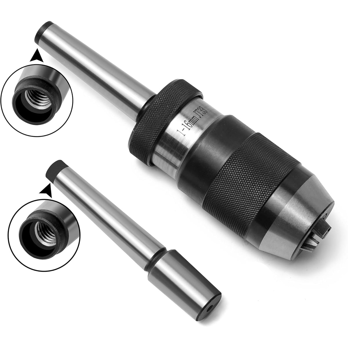 5/8-Inch Keyless Drill Chuck with one JT33-MT2 Taper Arbor Inner Thread 3/8"X16TPI and one JT33-MT1 Taper Arbor with 1/4"x20TPI for Drill Press, Wood lathe or Mill.