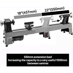 Extension Bed for Woodturning Lathe, Compatible with Harbor Freight Central Machinery 58358 10"X18" Wood lathe in grey color.