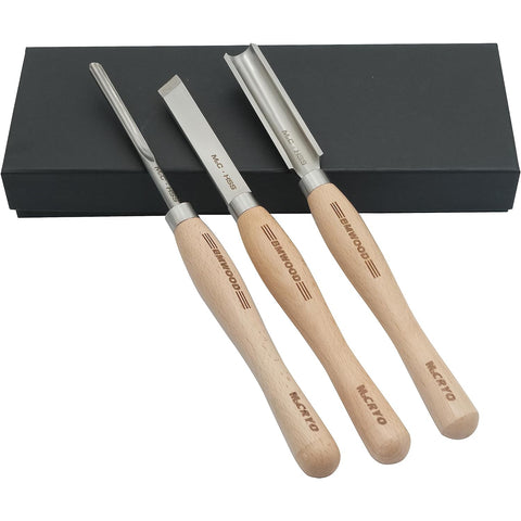 3PCS M2 Cryogenically Treated Steel Chisel set including Roughing Gouge, Spindle Gouge and Skew Chisels for WoodLathe,Woodturning Tools.