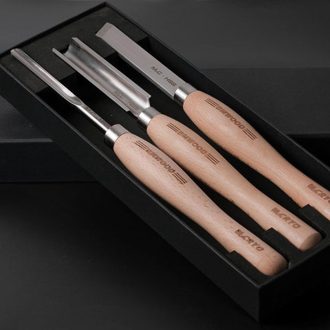 3PCS M2 Cryogenically Treated Steel Chisel set including Roughing Gouge, Spindle Gouge and Skew Chisels for WoodLathe,Woodturning Tools.