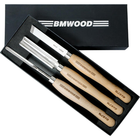 3PCS M2 Cryogenically Treated Steel Chisel set including Roughing Gouge, Spindle Gouge and Skew Chisels for WoodLathe,Woodturning Tools.