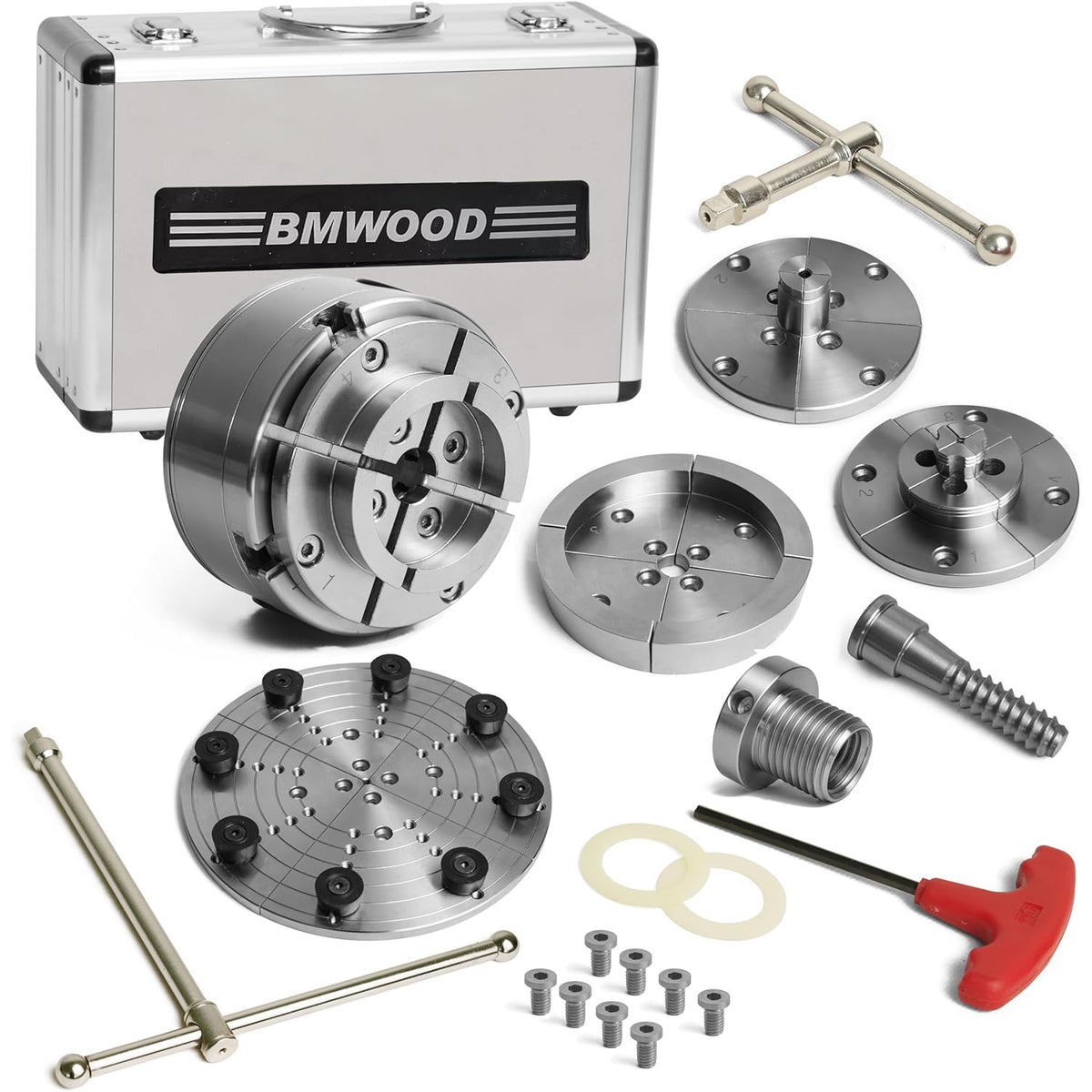 5.5" Wood Lathe Chuck - 1-1/4"x8TPI Thread with 5 Jaw Sets & Adapter (Includes T-Key/Washers) for 1"x8 Spindles